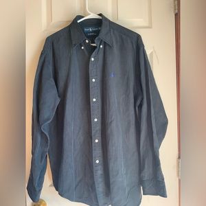 Ralph Lauren Blake Mens Button Down Shirt Medium Black Silk Linen Blend